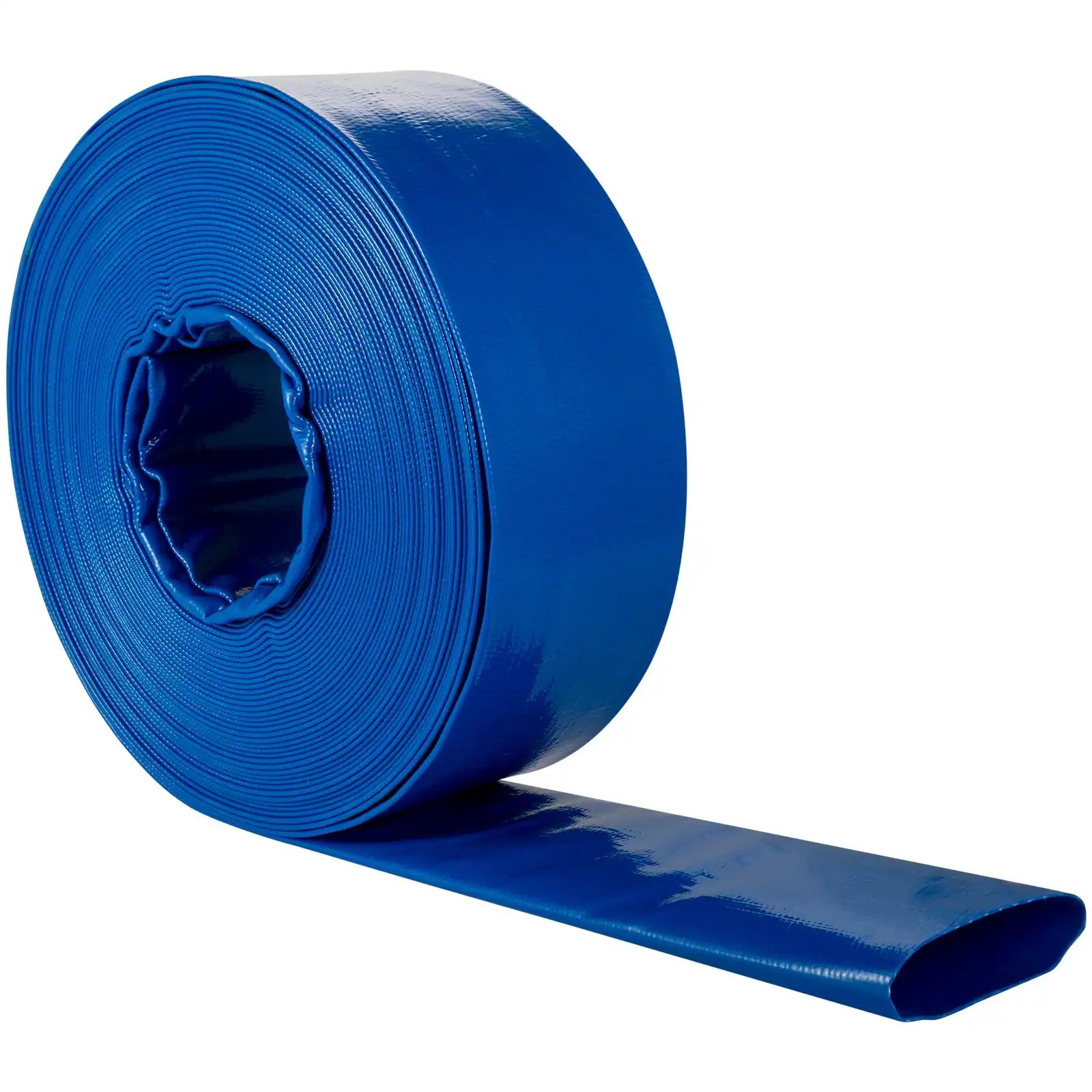 Front. Glintex - 2" x 105FT Heavy-Duty PVC Lay Flat Discharge Hose for Pool Backwash and Water Transfer with Clamps. - Blue.