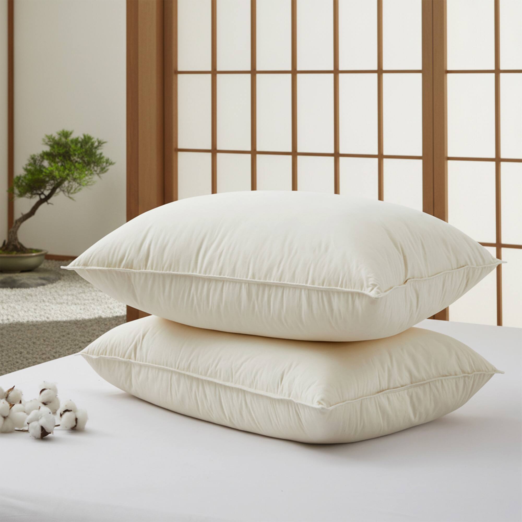 Angle. Puredown - Puredown 300TC Organic Cotton Down Feather Bed Pillow Made in Japan, Classic, Queen - Classic.