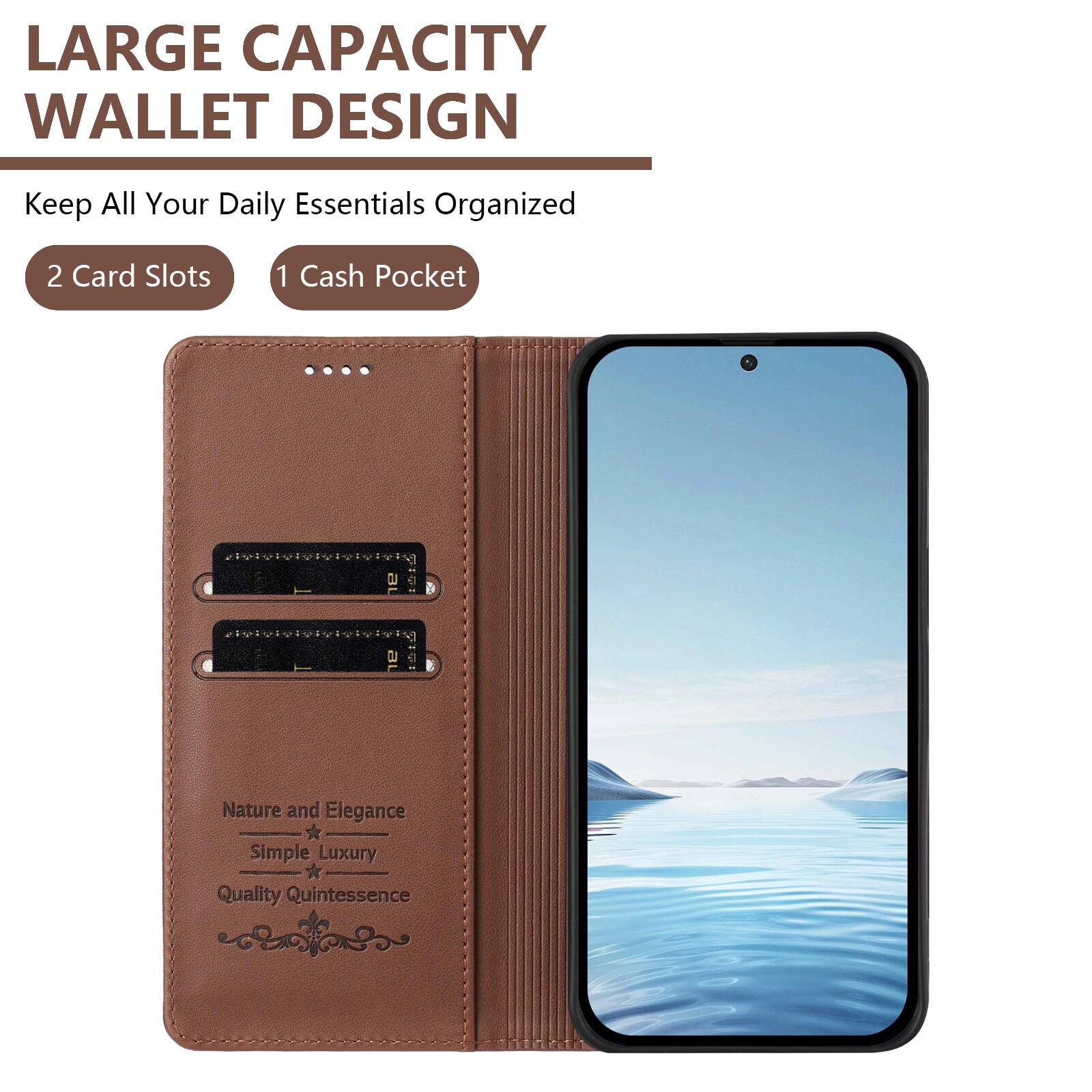 LARGE CAPACITY WALLET DESIGN  
Keep All Your Daily Essentials Organized  
2 Card Slots  
1 Cash Pocket  

Nature and Elegance  
Simple Luxury  
Quality Quintessence