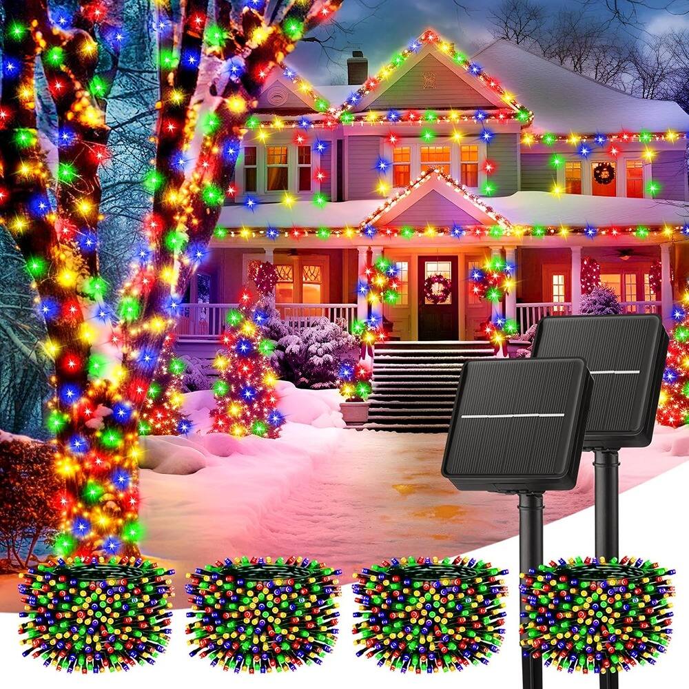 MOSZAR LLC - Four-piece set of 160-foot, 400-LED solar Christmas lights with eight modes - MULTICOLOR