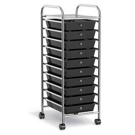 Pefilos - 10 Drawer Rolling Storage Cart Organizer with 4 Universal Casters - Black