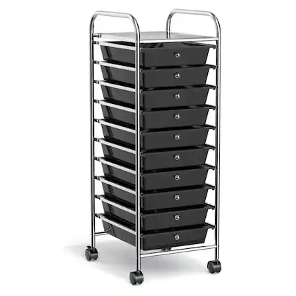 Front. Pefilos - 10 Drawer Rolling Storage Cart Organizer with 4 Universal Casters - Black.