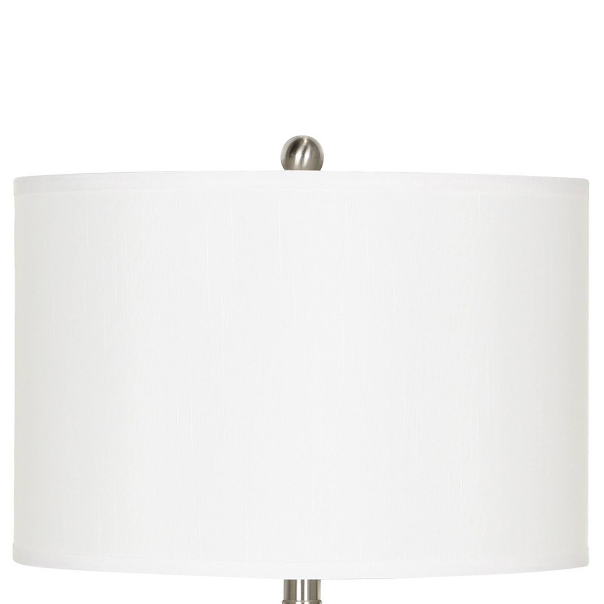 Angle. Manhattan Lane - Metal Table Lamp with Fabric Drum Shade - Silver and White.