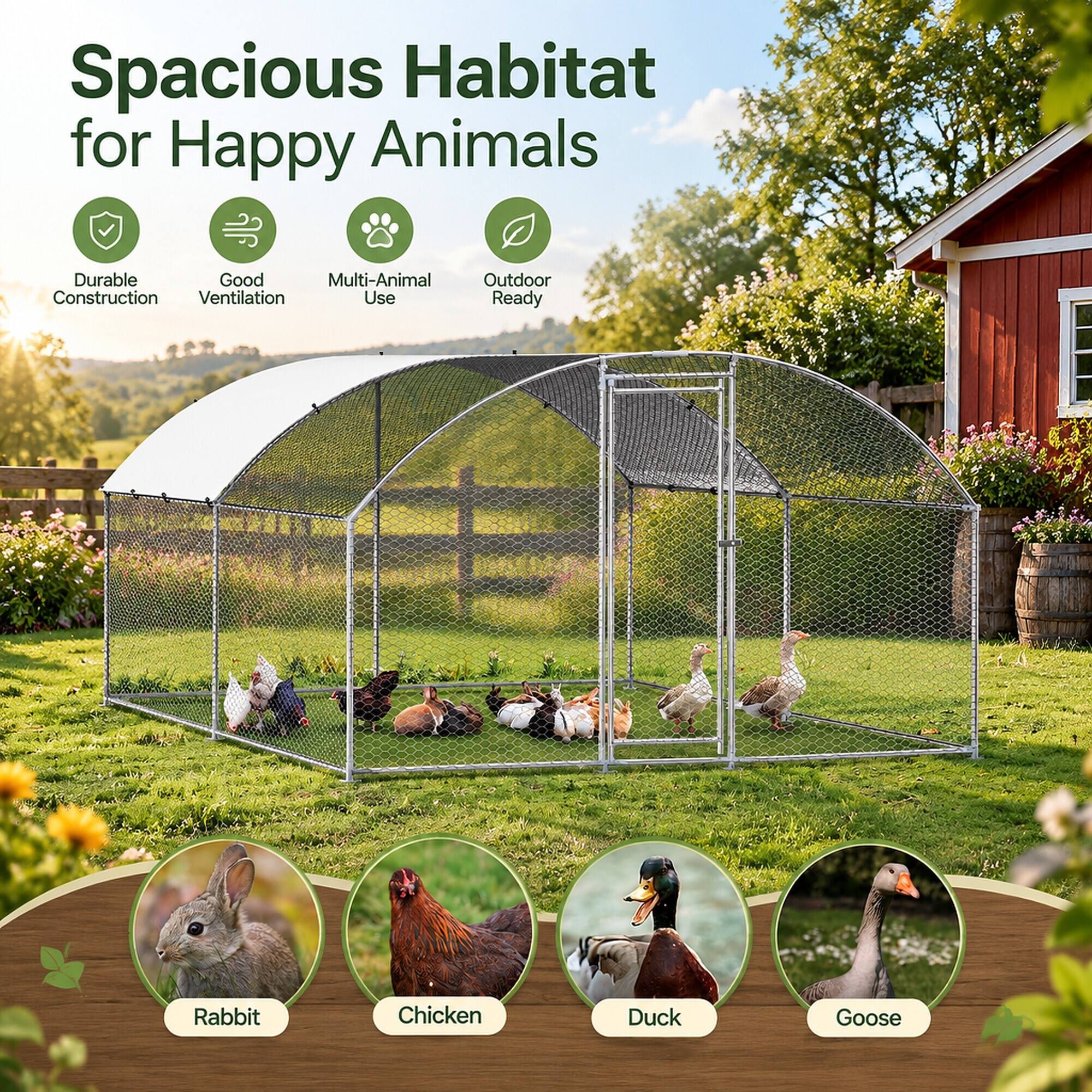 Spacious Habitat for Happy Animals

Durable Good Multi-Animal Outdoor Construction Ventilation Use Ready

Rabbit
Chicken
Duck
Goose