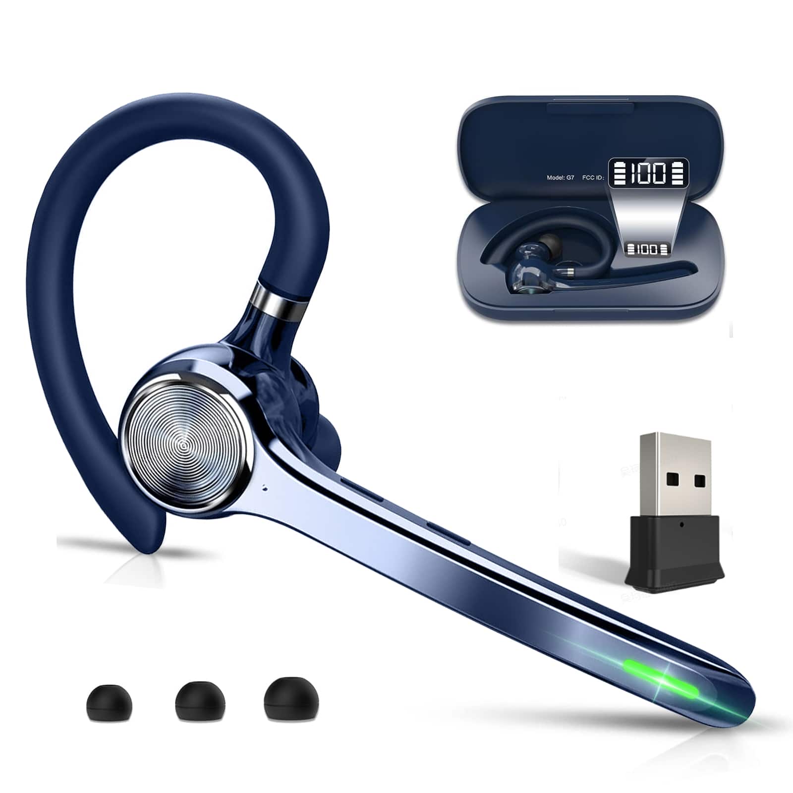 Trigiz - Bluetooth V5.4 Wireless Earpiece Headset with Noise Cancelling, 72Hrs Talk , Handsfree Mic for Trucker,Office - Darkblue