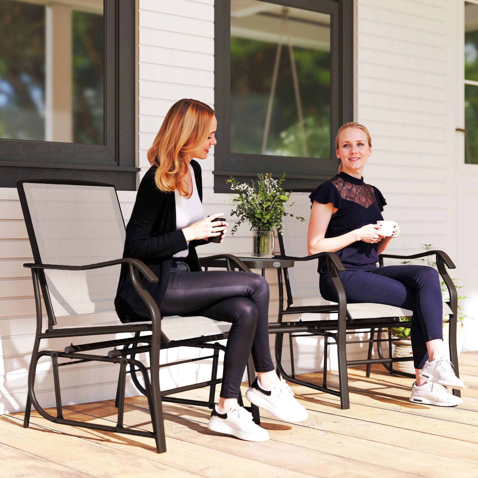 Alt View 1. Outsunny - Outdoor Glider Chairs with Coffee Table - Beige.