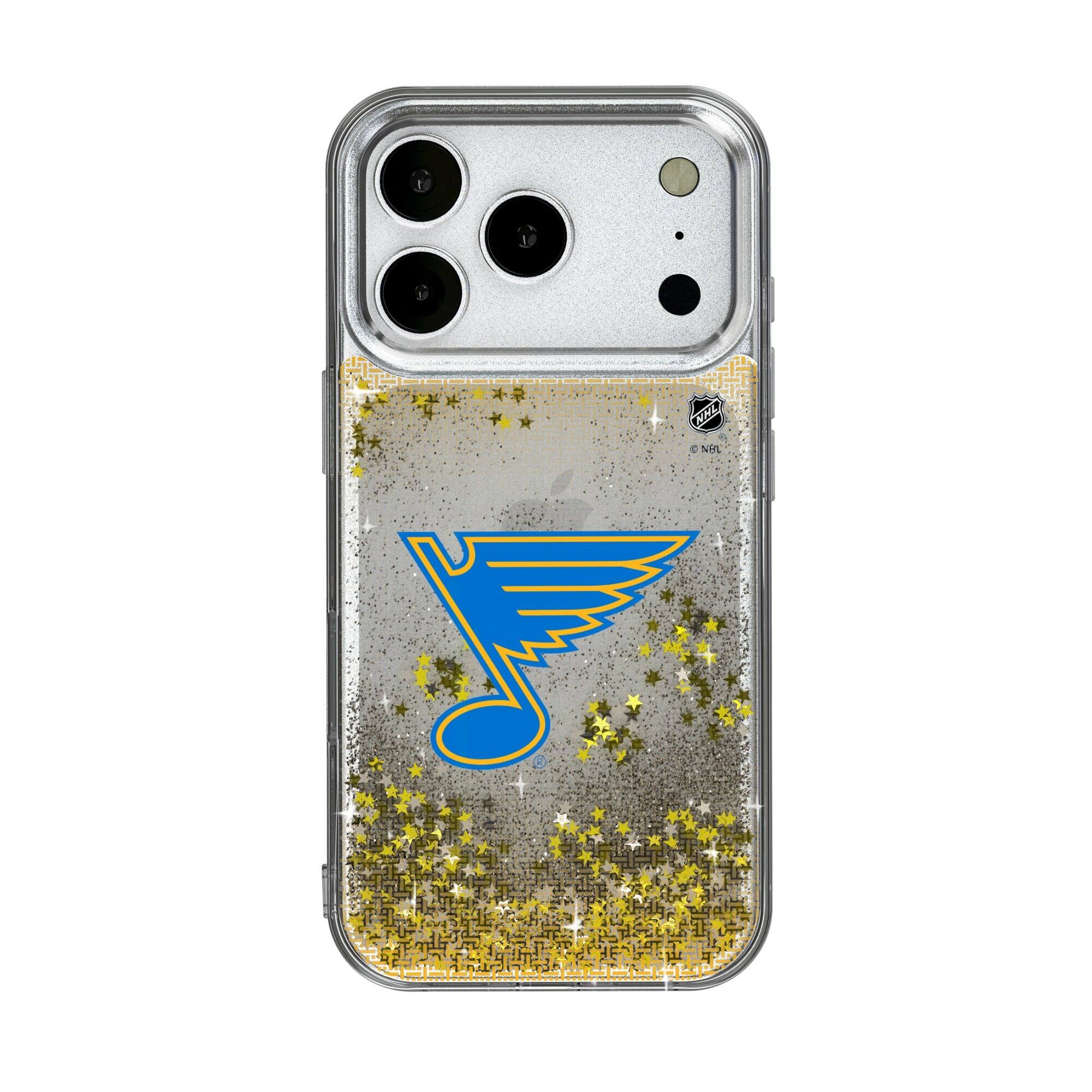 Front. Keyscaper - St. Louis Blues Linen Logo iPhone Glitter Case - 13 Pro - Multicolor.