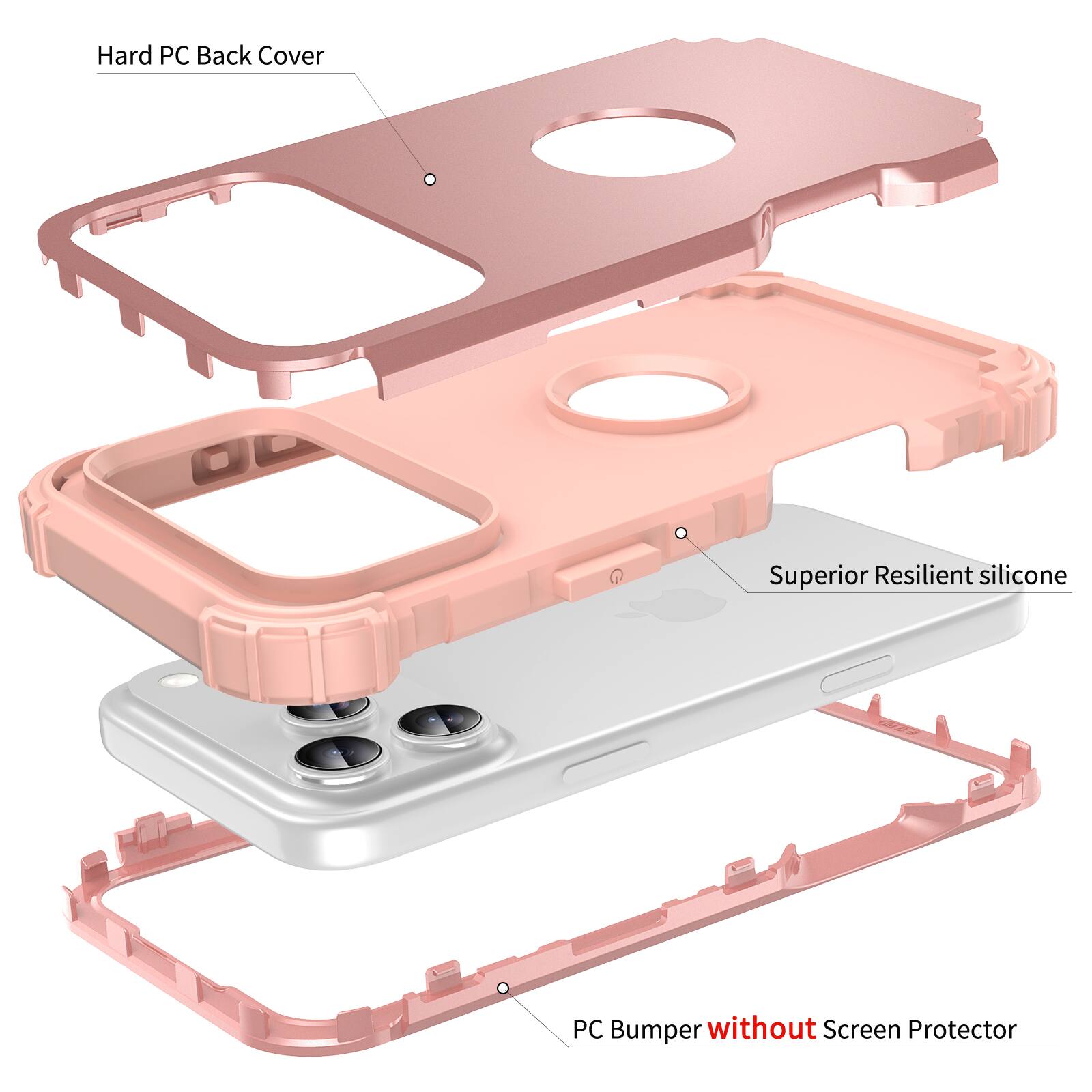 Hard PC Back Cover  
Superior Resilient silicone  
PC Bumper without Screen Protector