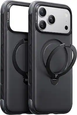 TORRAS - Ostand Q3 Rugged Case for iPhone 18 Pro Max / iPhone 17 Pro Max, 360° Spin Stand MagSafe Shockproof Case - Jet Black