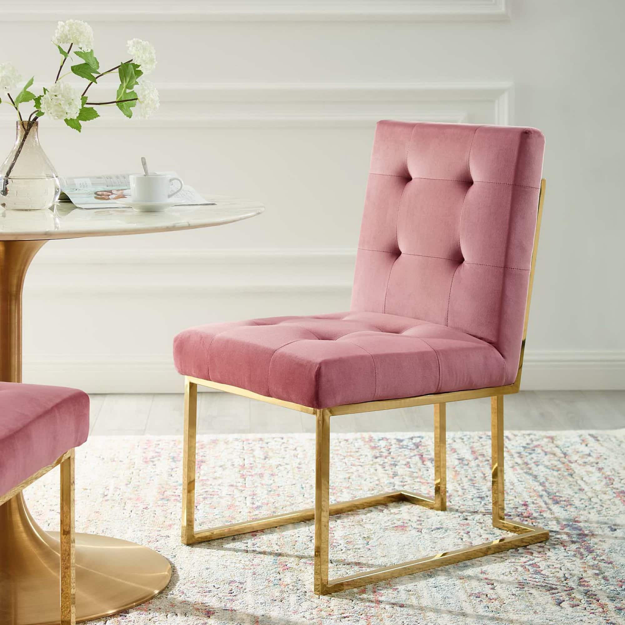 Photos - Chair Steel Privy Gold Stainless  Performance Velvet Dining  by Modway - Gold Dusty Rose 