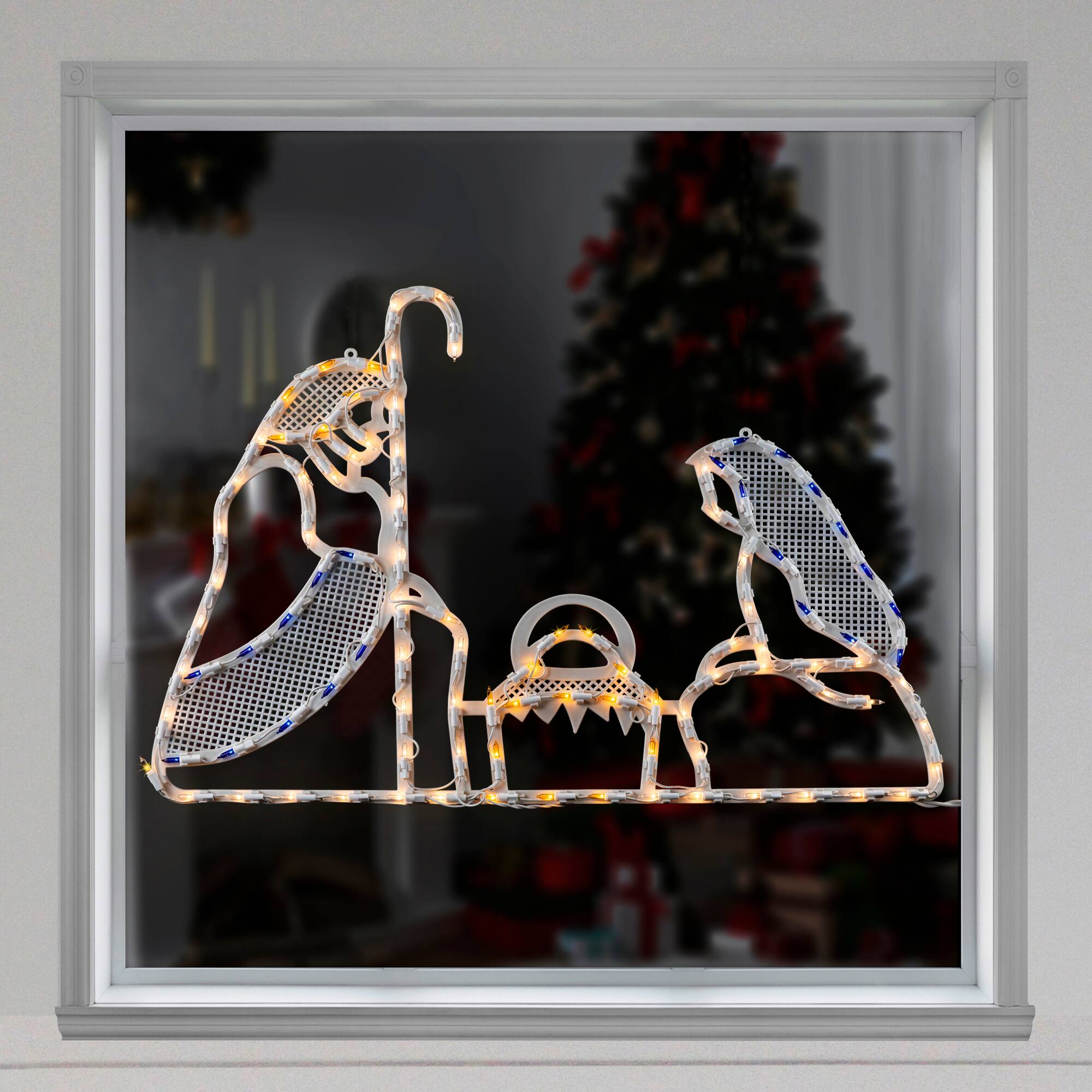 Alt View 4. Northlight - 30" Lighted Holy Family Nativity Scene Christmas Window Silhouette - White.