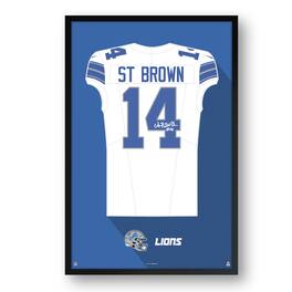 Sporticulture - Amon-Ra St. Brown Detroit Lions 14" x 20" Away Jersey Framed Art Print - White