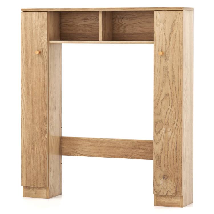 Front. SlickBlue - Toilet Storage Cabinet with 4 Adjustable Shelves and 2 Open Compartments - Natural.
