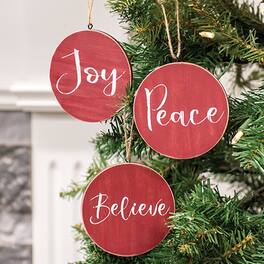 BreeBe - Holiday Script Word Round Ornament 3 Asstd - Red