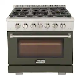 Kucht - Professional 36 in. 5.2 cu. ft. Natural Gas Range and Convection Oven in Olive Green with True Simmer Burners - Olive Green
