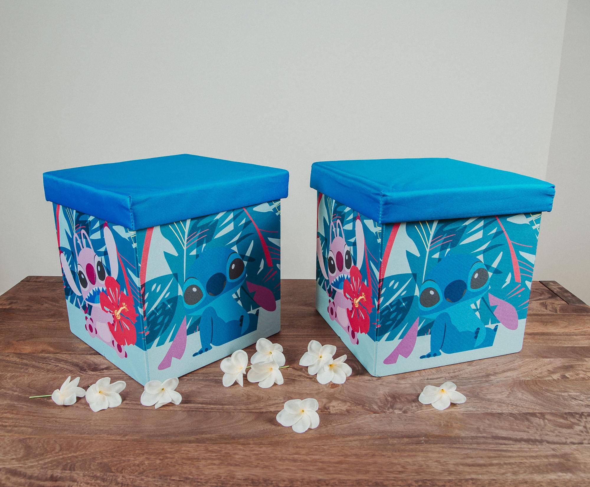 Alt View 4. Ukonic - Disney Stitch and Angel 15-Inch Storage Bin Cube Organizers with Lids | Set of 2 - Blue.