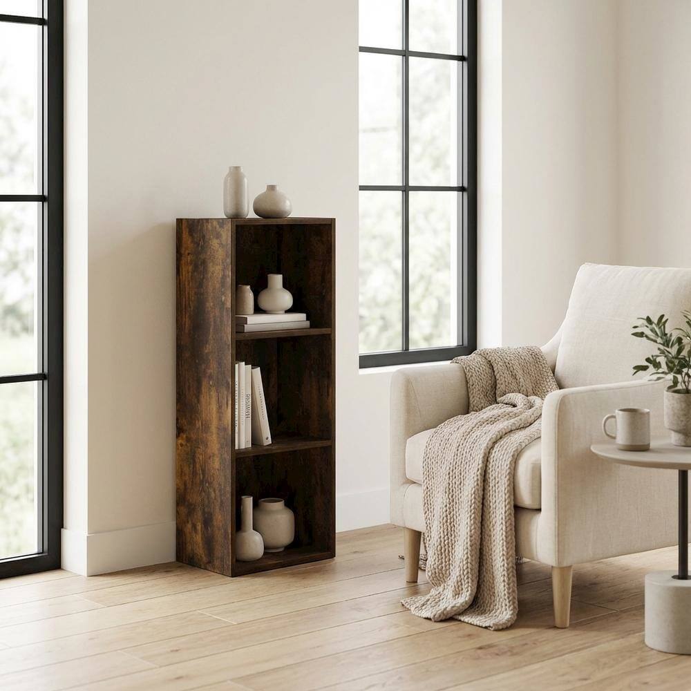 Left. FurniFact - Wooden bookcase with open shelf design for versatile storage - Amber Pine.