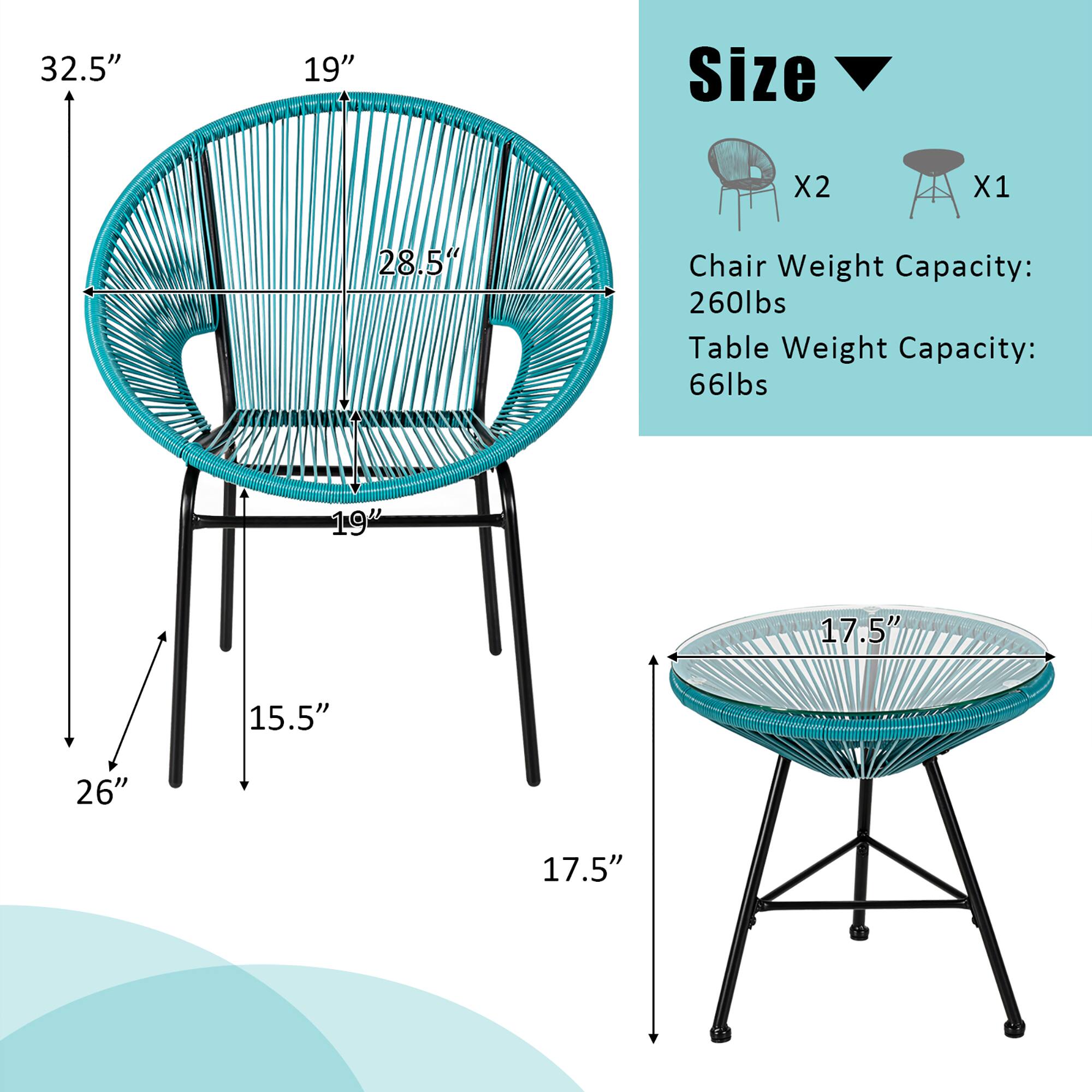 32.5" 19" Size X2 X1 28.5" Chair Weight Capacity: 260lbs Table Weight Capacity: 66lbs 19" 17.5" 15.5" 26" 17.5"