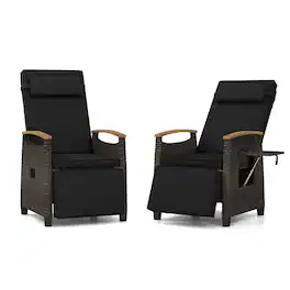 Costway - 2 PCS Patio Wicker Recliner Chair with Adjustable Backrest & Footrest Flip Side Table - Mix Brown,Black