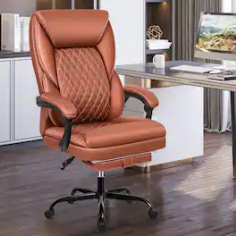 Brick Attic - High-back Executive Office Chair with Footrest And Lumbar Support, Ergonomically Designed, High-back Leather Chair - Brown