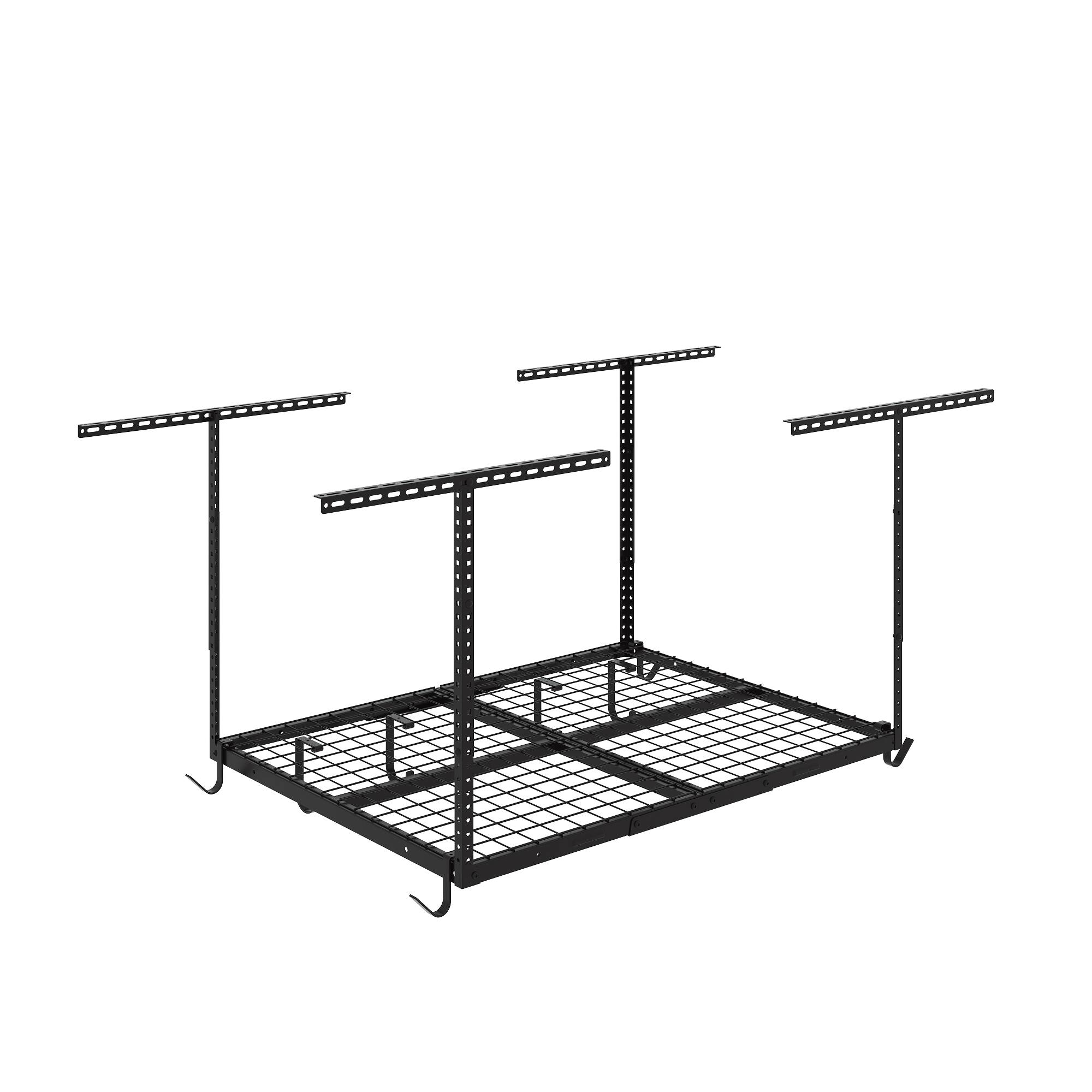 Fleximounts - OHK Series 36 in. W x 48 in. D x 22-40 in. H Black Ceiling Mounted Overhead Garage Storage Rack with Accessory Hooks - Black