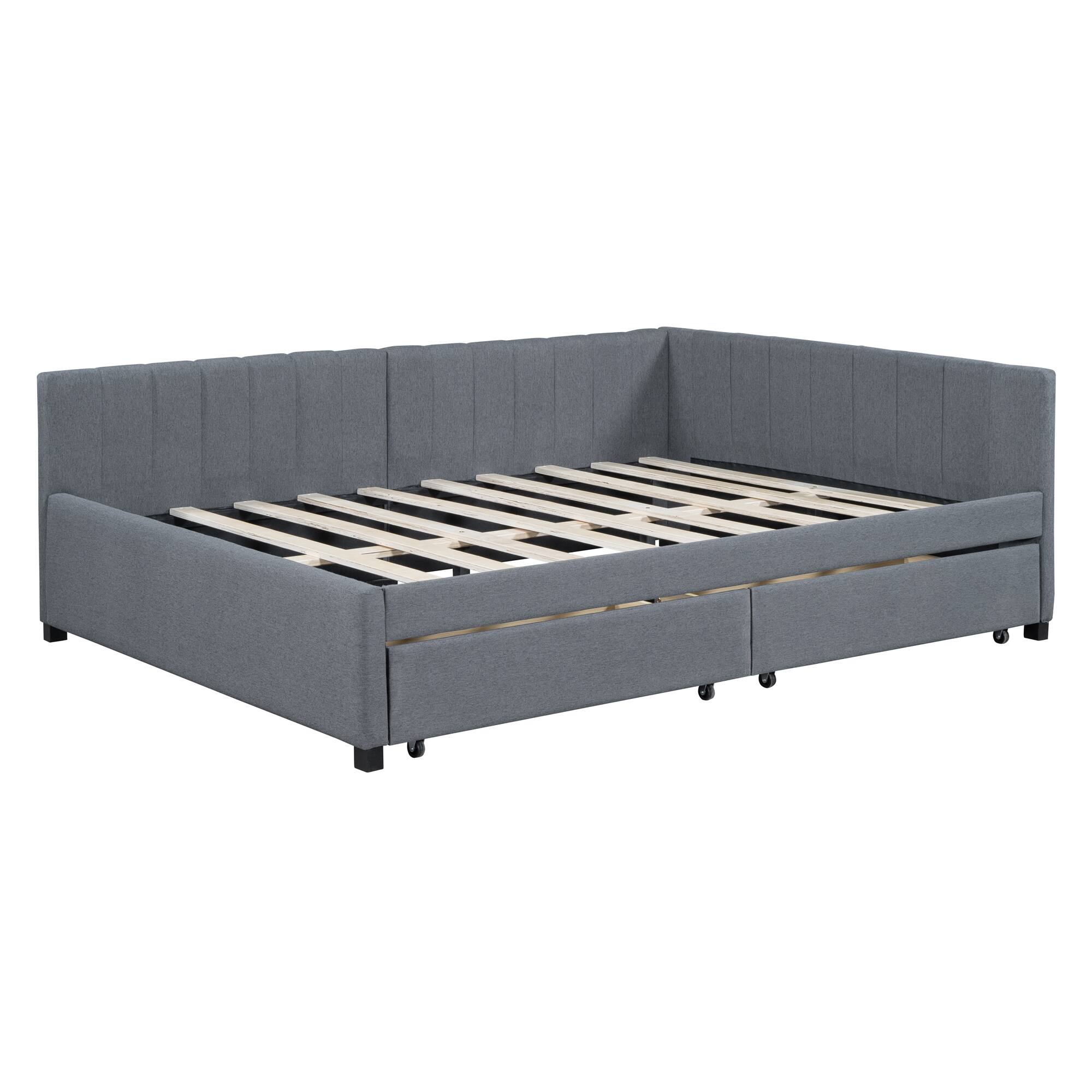 Alt View 4. Tiramisubest - Full Size Upholstered Daybed with 2 Storage Drawers Sofa Bed Frame No Box Spring Needed, Linen Fabric (Gray) - Gray.