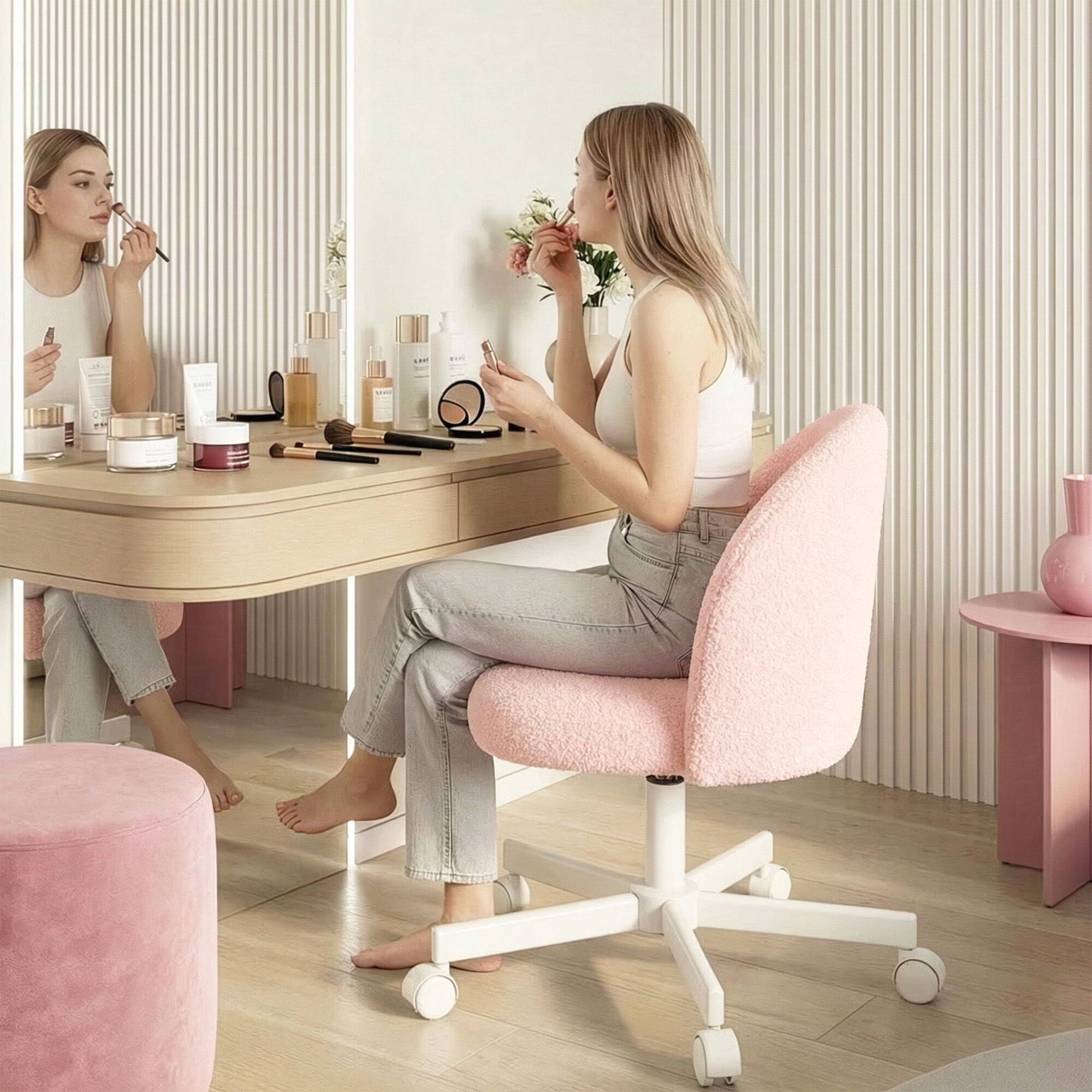 Alt View 6. Neo Chair - Office Vanity Chair with Wheels Comfy Desk Chair for Girls Cute Computer Small Armless Adjustable Height Swivel - Pink.