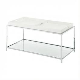 FurniFact - Coffee Table with Chrome Frame and Sleek Modern Design for Living Room - White