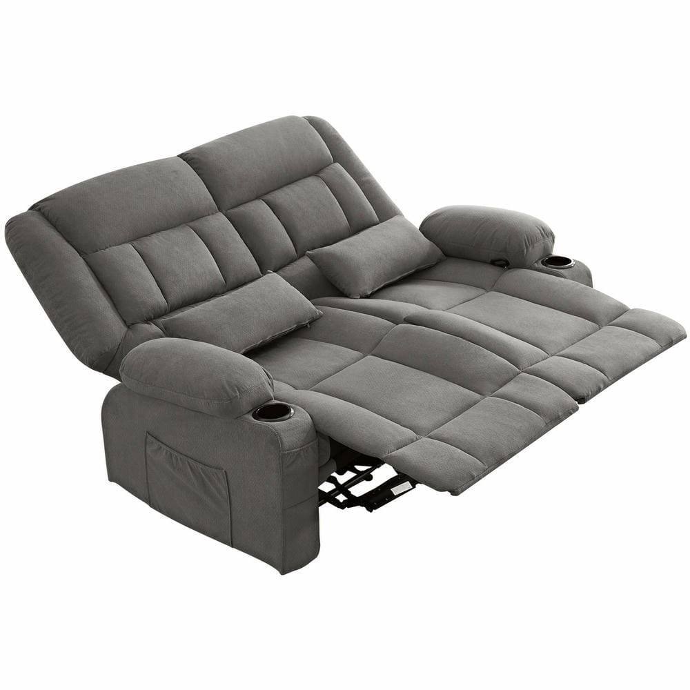 Left. Kadyn - Oversized Recliner Loveseat, Manual 150° Recline, Breathable Fabric, 600lb Capacity, Cup Holders, Gray - Gray.