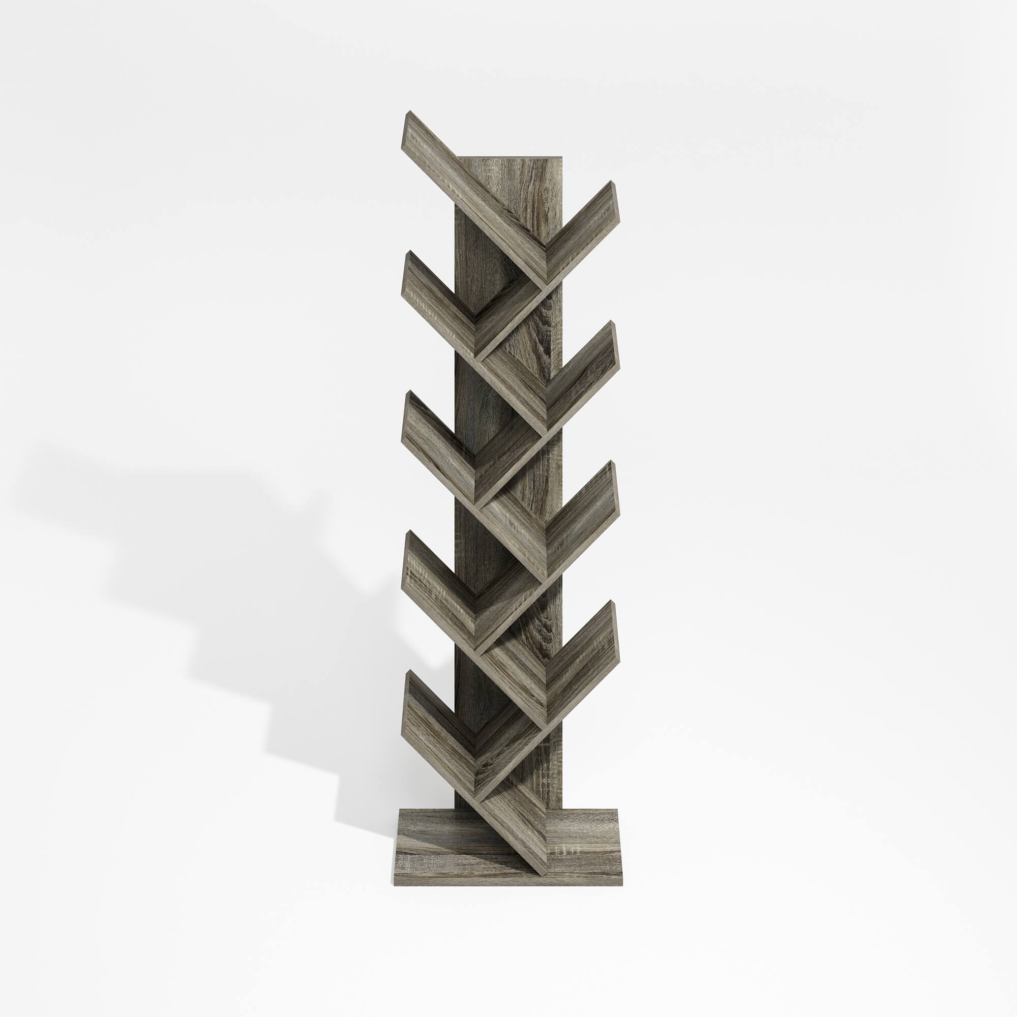 Alt View 1. Furinno - Tree Bookshelf 9-Tier Floor Standing Tree Bookcase - Grey Oak.