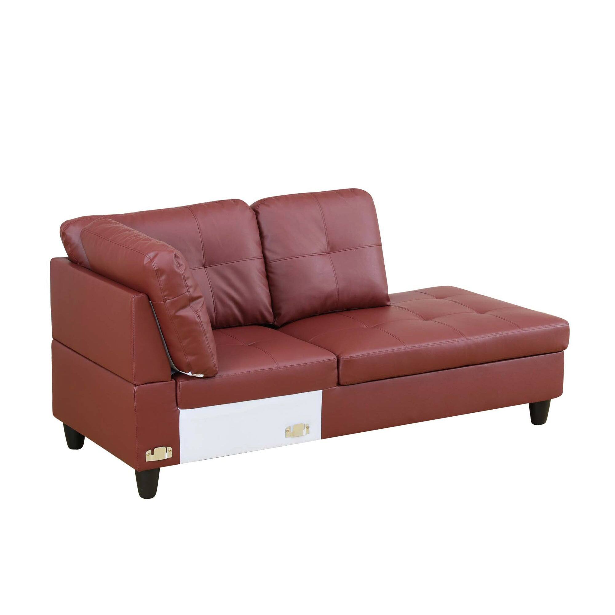 Alt View 6. Boyel Living - Premium Semi PU Upholstered Sofa Solid Wood Frame Double Spring with Right Chaise Lounge - Burgundy.