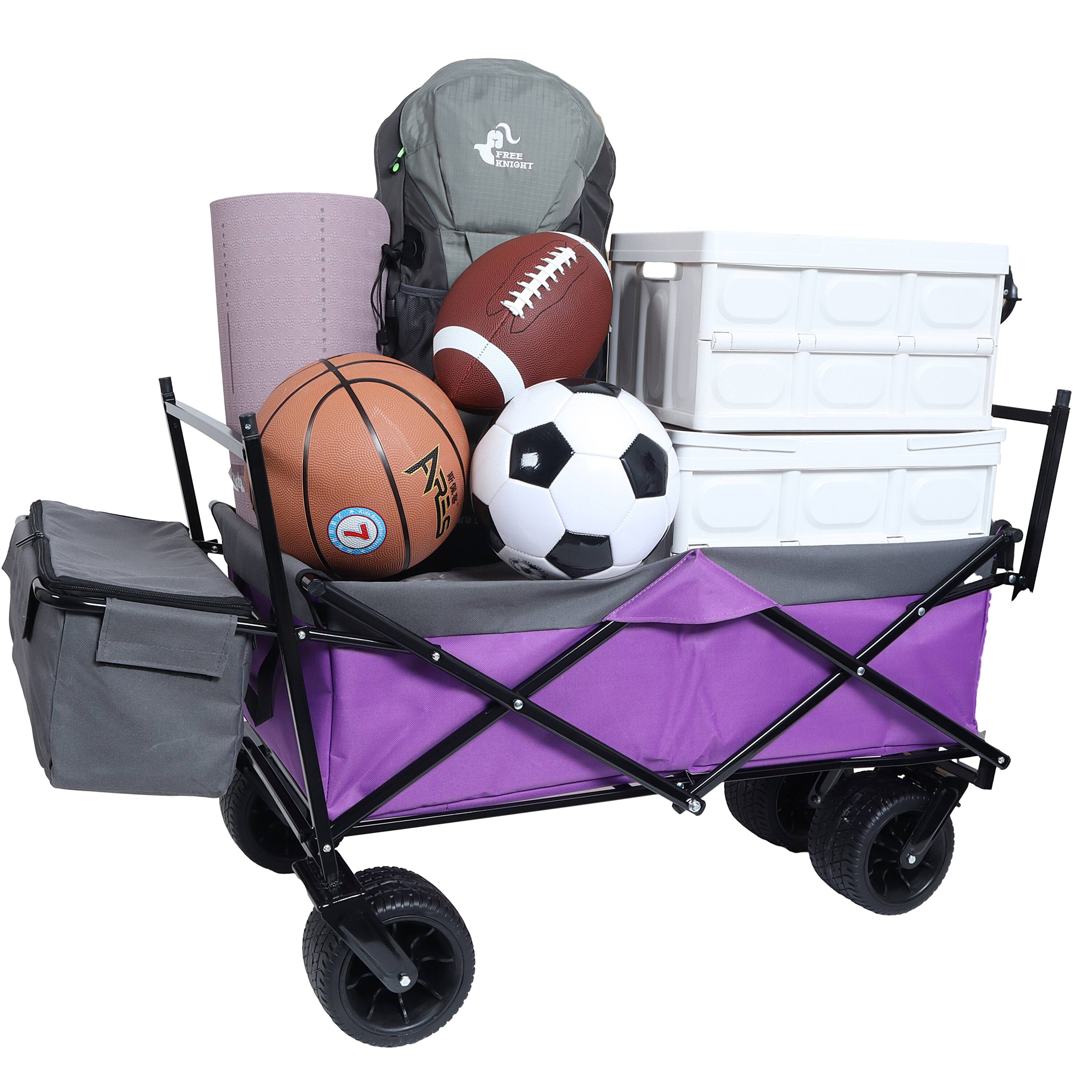 Alt View 4. Mondawe - 480lbs Collapsible Wagon Utility Carts w/ Mosquito Net, Ice Pack, Removable Canopy - Purple.