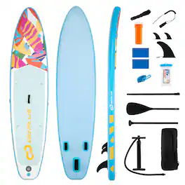 Costway - 11' Wide Inflatable Stand Up Paddle Board , Stable SUP for Adults and Youth - Blue+White