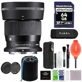 56mm f/1.4 DC DN Contemporary Lens for Nikon Z Mount w/ Advanced Accessory Bundle | 351973 | Sigma 56mm Lens - Black
