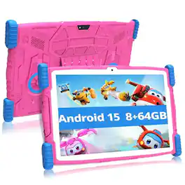 FEONAL - 10.1 Inch Kids Tablet with Parental Control , 64GB ROM Android 15 Tablet for Child, Dual Camera, Android Tablet - Pink