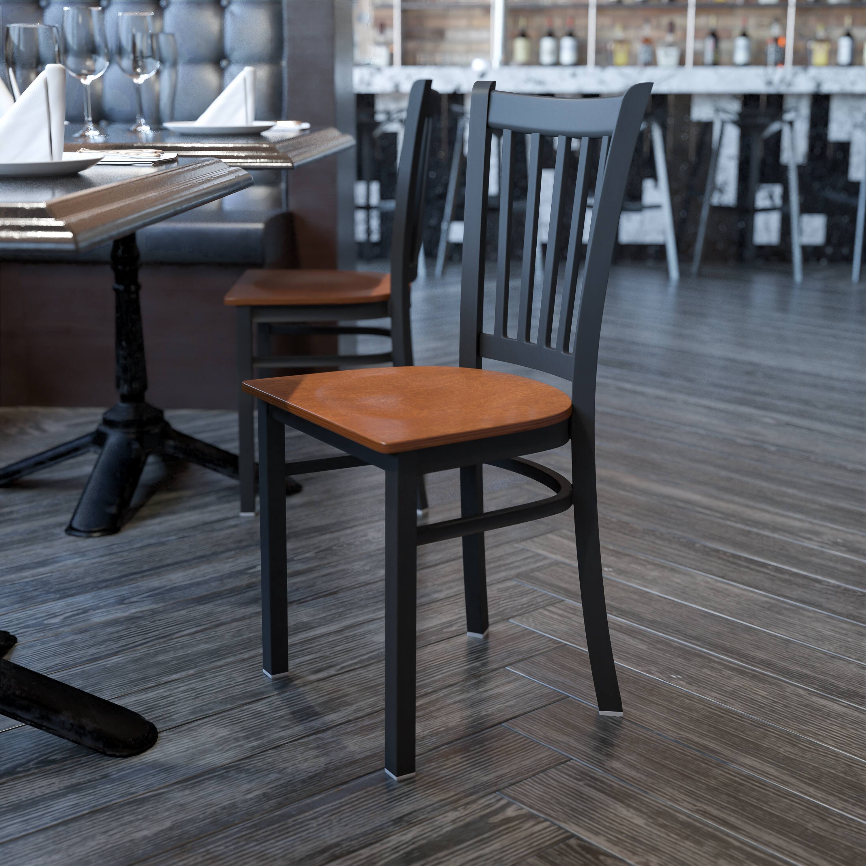 Angle. Flash Furniture - HERCULES Series Black Vertical Back Metal Restaurant Chair - Cherry Wood Seat - Red.