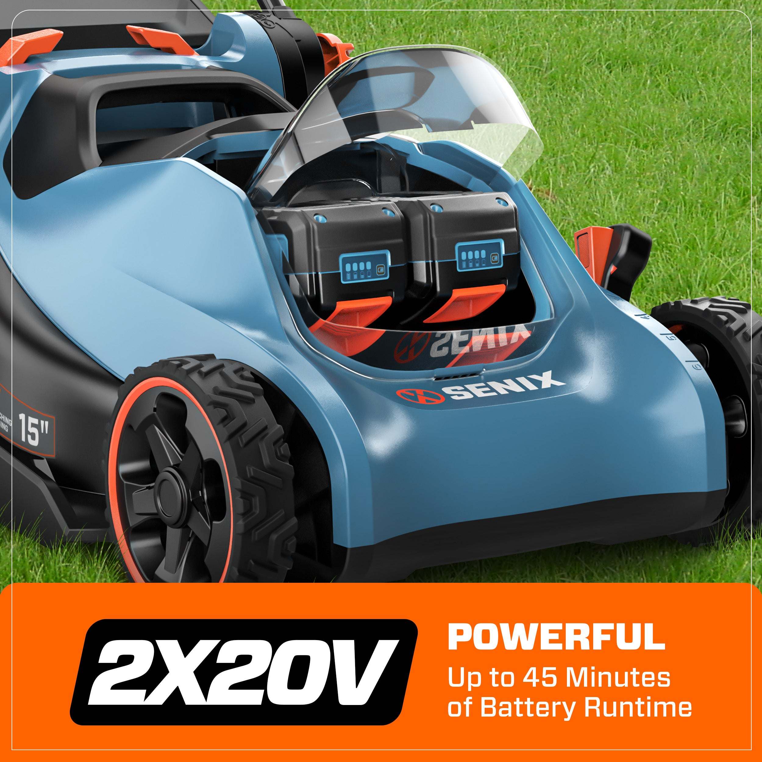 2X20V  
POWERFUL  
Up to 45 Minutes of Battery Runtime