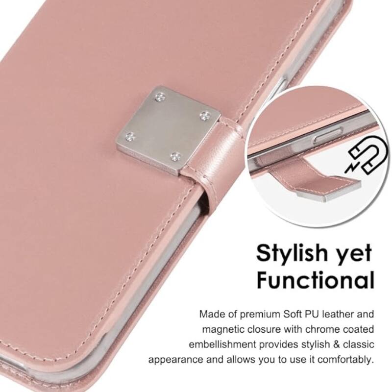 Stylish yet Functional
Made of premium Soft PU leather and magnetic closure with chrome coated embellishment provides stylish & classic appearance and allows you to use it comfortably.