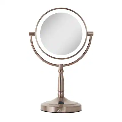 Front. Zadro - Cordless LED Lighted Makeup Mirror with 10X/1X Magnifications for Flawless Beauty - Rose Gold.