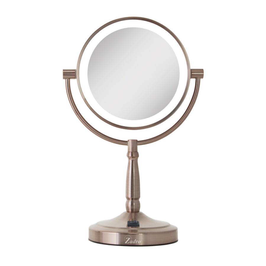Front. Zadro - Cordless LED Lighted Makeup Mirror with 10X/1X Magnifications for Flawless Beauty - Rose Gold.