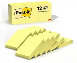 Post-it - Notes, 1 3/8" x 1 7/8", Canary Collection, 100 Sheet/Pad, 12 Pads/Pack (653-YW) - Canary Yellow