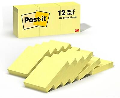 Post-it Note 12 Pads  
1200 Total Sheets  
3M