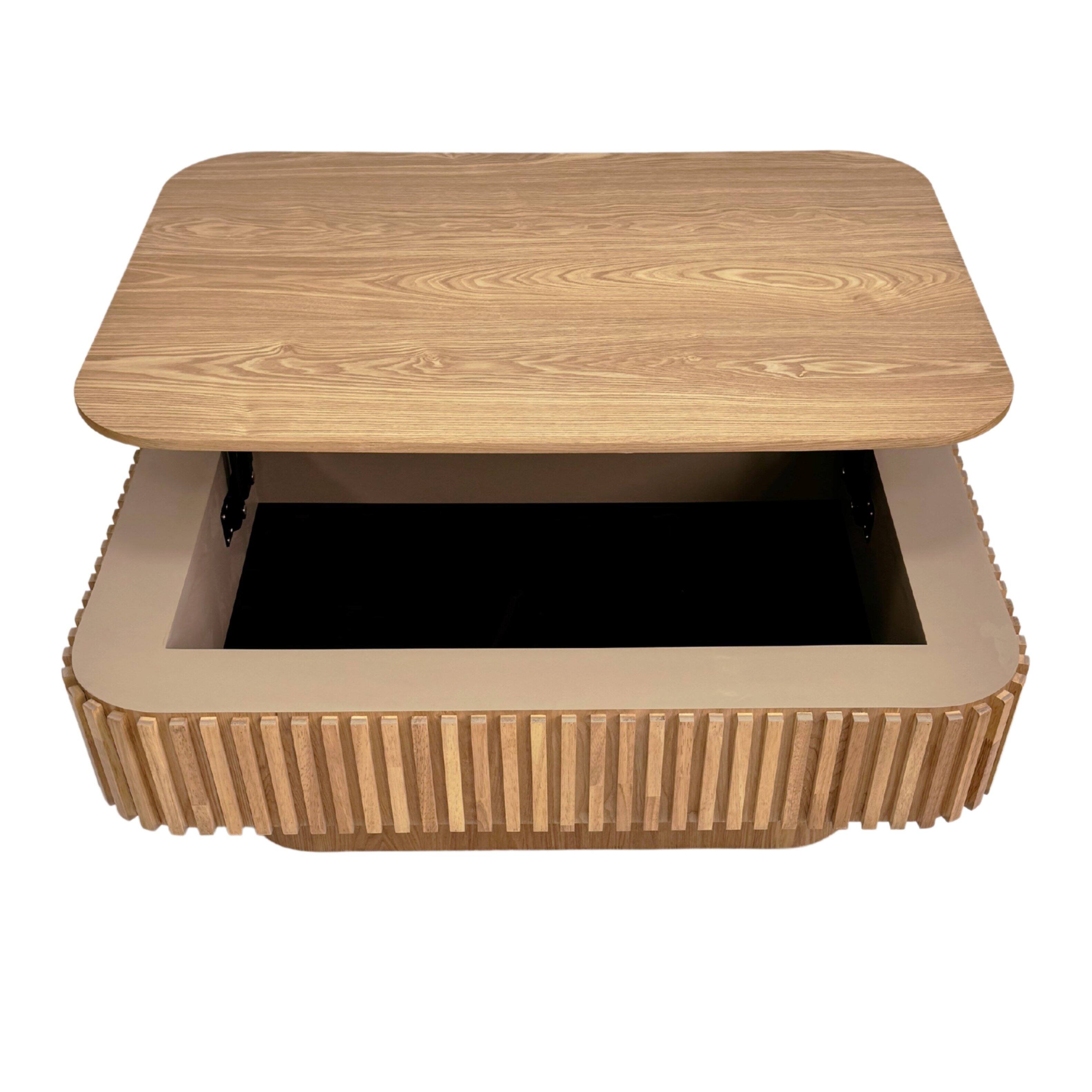 Alt View 9. Loheer - Loheer Fluted Lift Top Coffee Table Solid Wood Veneer Adjustable Height Tea Table with Hidden Storage Natural Wood - Natural Wood.
