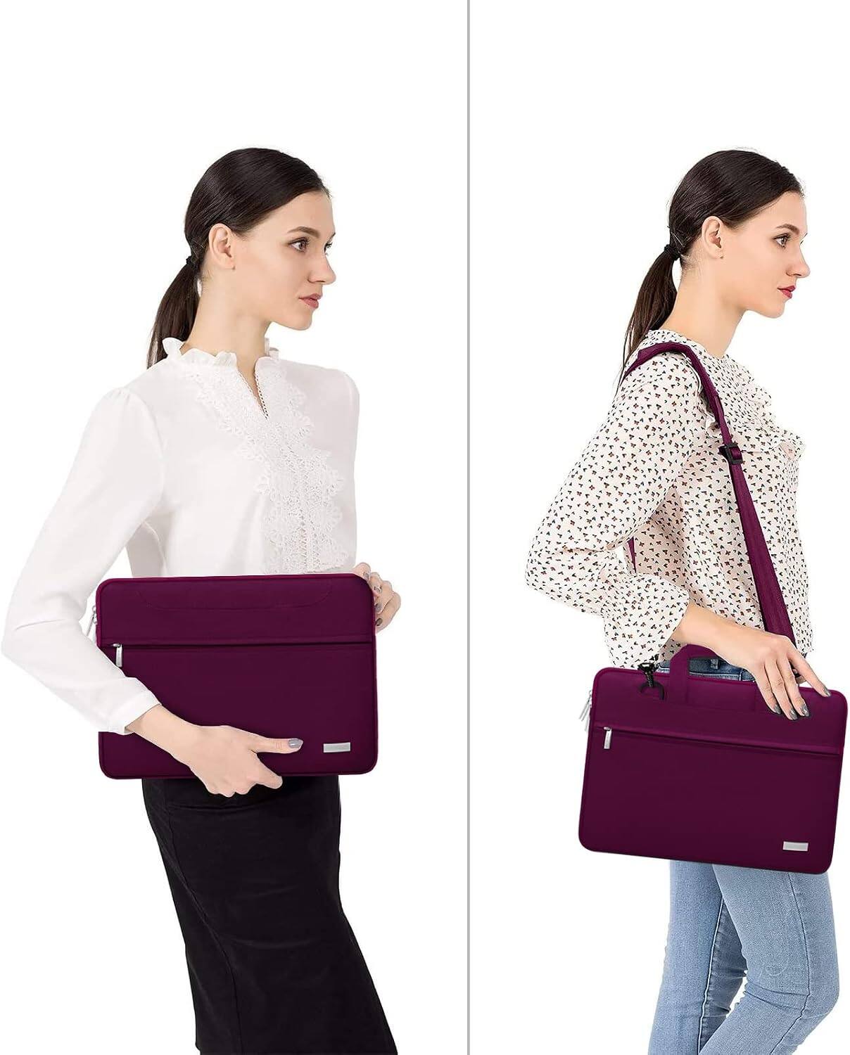 Angle. mosiso - Laptop Shoulder Bag 13-13.3 inch Notebook Carrying Briefcase Sleeve for MacBook Pro 14 inch HP Dell ASUS Acer Surface - Burgundy.