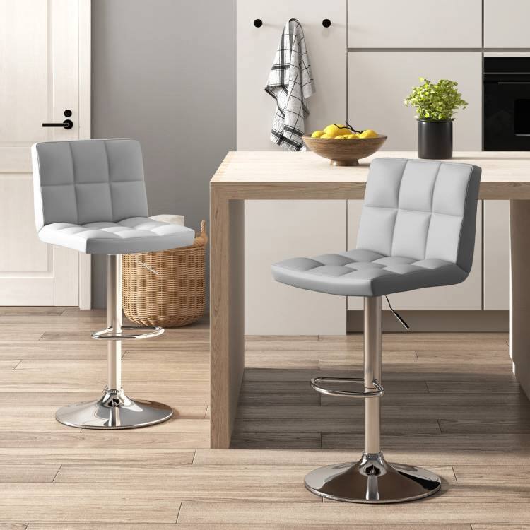 Angle. Hivvago - Set of 2 Modern Adjustable Height Barstools w/ Comfortable Grey PU Leather Seat - Gray.