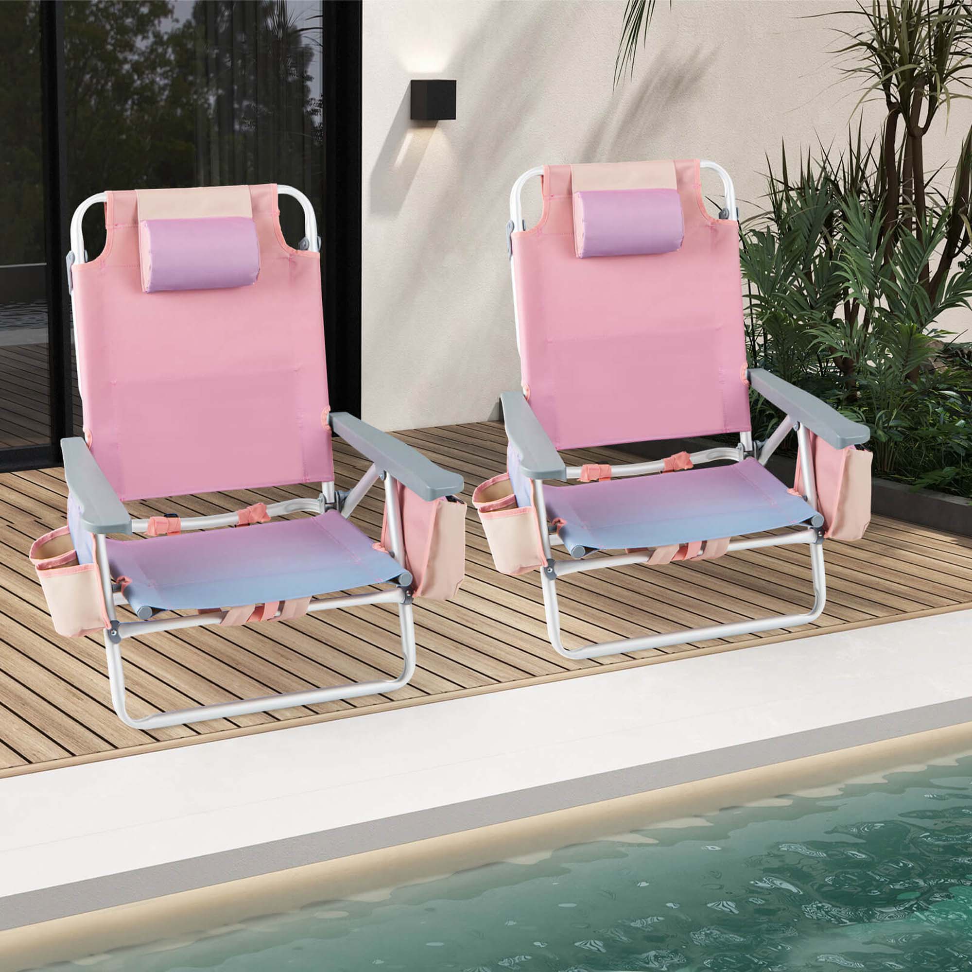 Alt View 3. Costway - Costway 2-Pack Folding Backpack Beach Chair 5-Position Outdoor Reclining Chairs with Pillow - Pink.