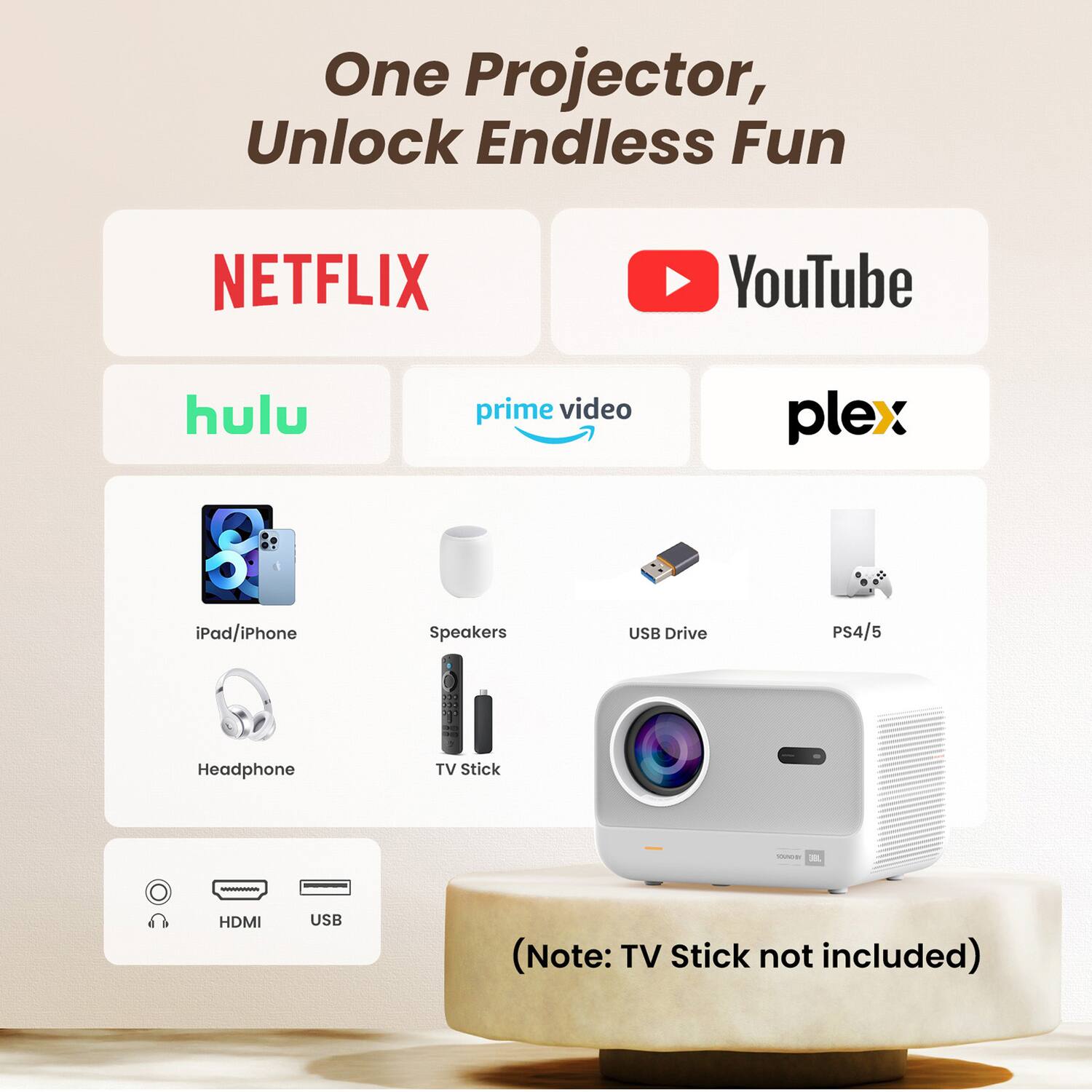 Yaber Projector L2s ホワイト Yaber L2s Portable Projector, Native 1080P Autofocus