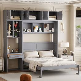 Tiramisubest - Queen Size Murphy Bed with Desk, Storage, Foldable, Gray - Gray