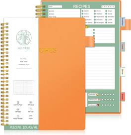 KERDOM - Recipe Notebook to Write Your Own Recipes, Sprial Recipe Record Organizer with Tabs for Family Cooking Lover, 120 Pages - Orange-B5