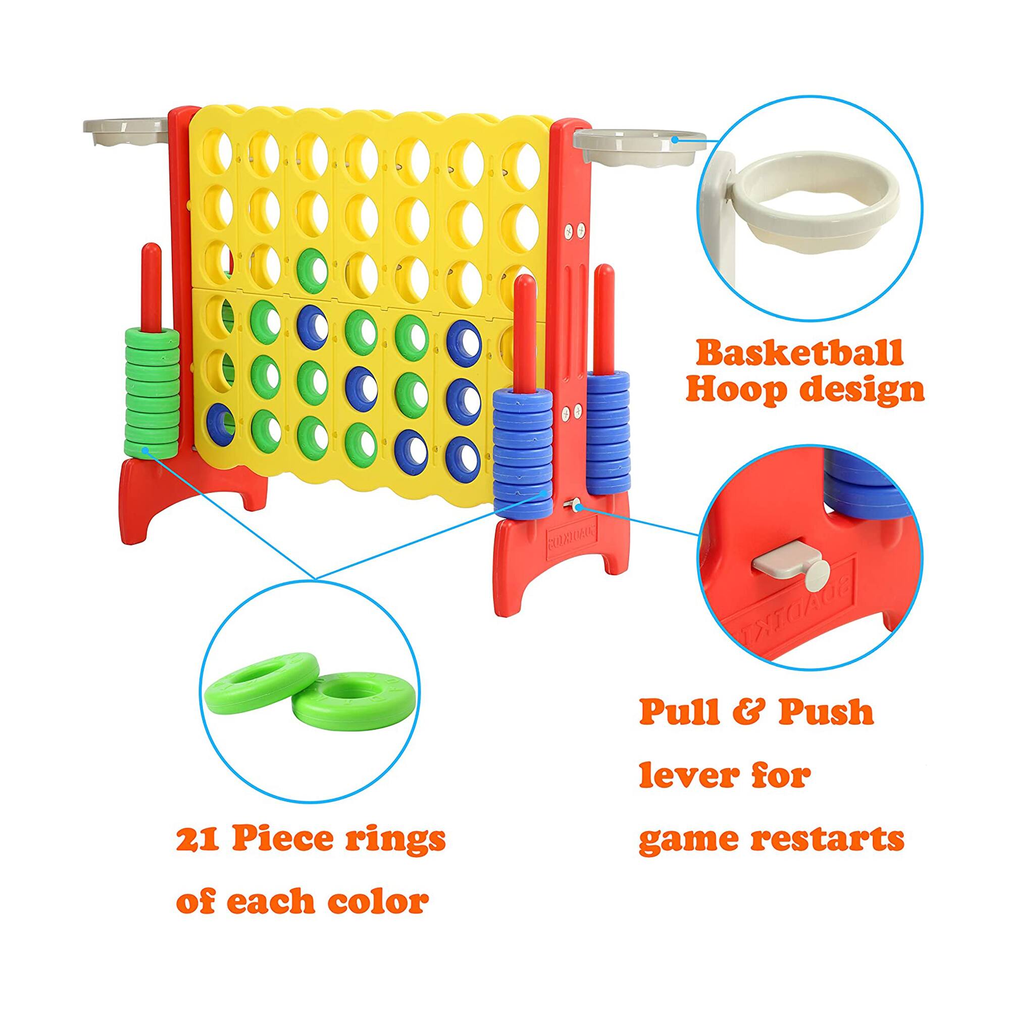 Basketball Hoop design

21 Piece rings of each color

Pull & Push lever for game restarts
